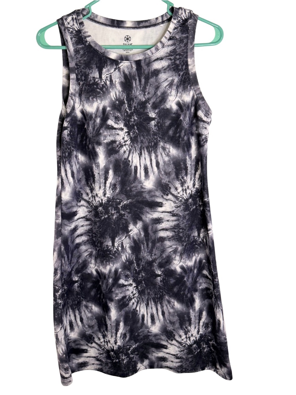 3/$20 GAIAM Black, Gray & White Tie-Dye Sleeveless Tank Dress Size Small